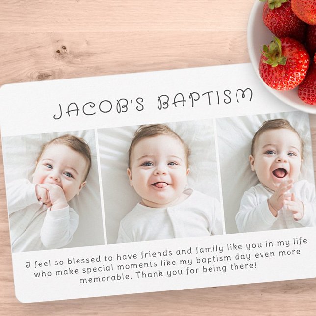 Baptism Modern enkel Chic tre foto Tack Kort (Skapare uppladdad)