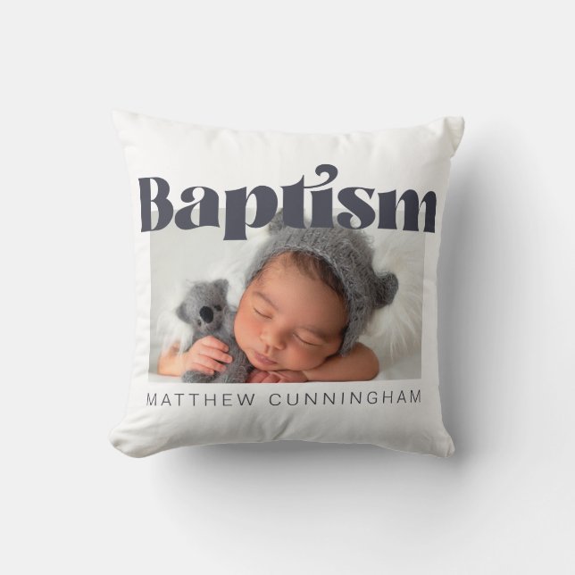 Baptism Modern fet, enkel foto-Tack Kudde (Framsida)
