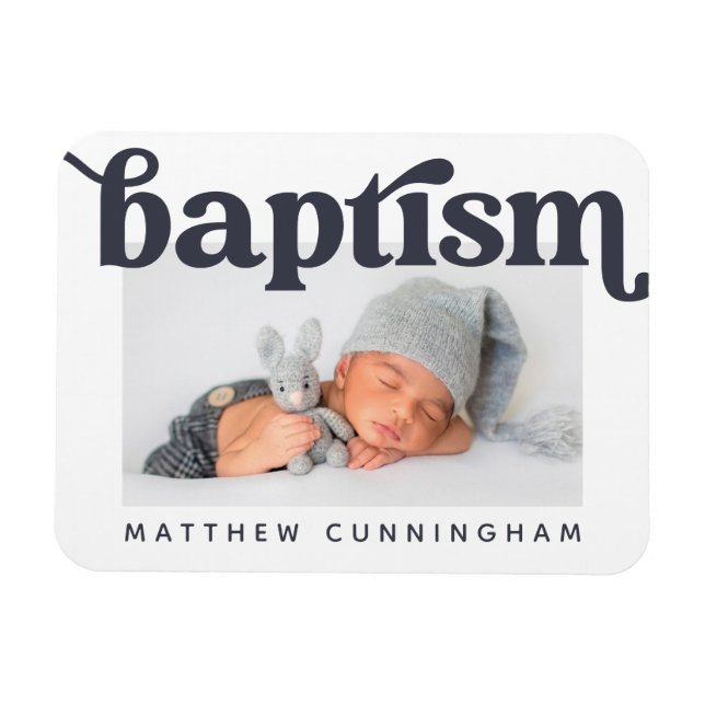Baptism Modern fet, enkel foto-Tack Magnet (Horisontell)