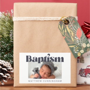 Baptism Modern fet, enkel foto-Tack Rektangulärt Klistermärke