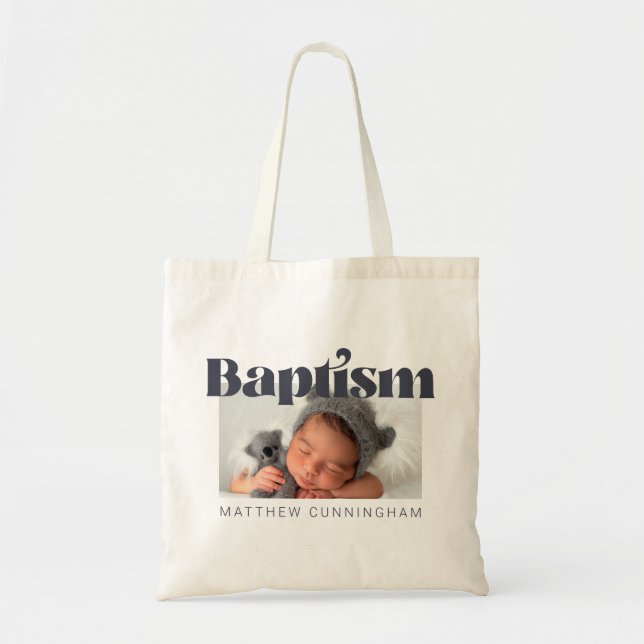 Baptism Modern fet, enkel foto-Tack Tygkasse (Framsidan)