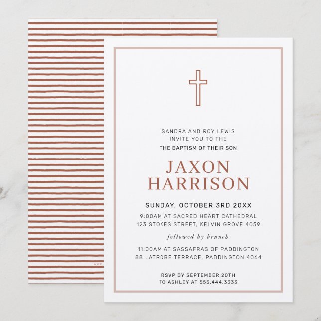 BAPTISM modern, minimal, brun kor Inbjudningar (Fram/baksida)