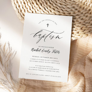 BAPTISM modern minimal kalligrafisk elegant svart Inbjudningar