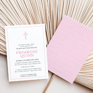 BAPTISM modern, minimal rosa för enkla kor-flickor Inbjudningar