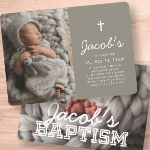 Baptism Modern Minimalist Preppy Photos Inbjudningar