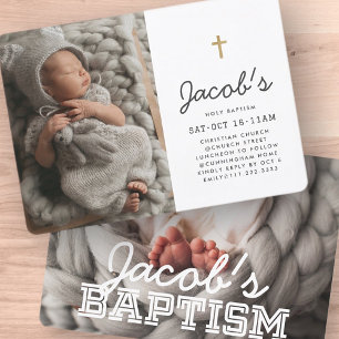 Baptism Modern Minimalist Preppy Photos Inbjudningar