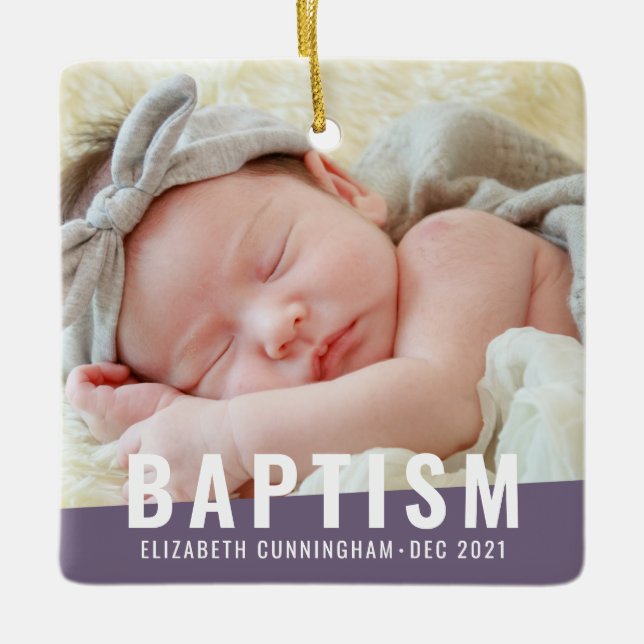 Baptism Modern Simple Anpassningsbar Baby Photo Julgransprydnad Keramik (Framsida)