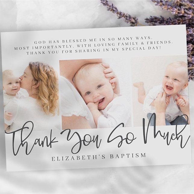 Baptism Modern Simple Chic Photo Tack Vykort (Skapare uppladdad)
