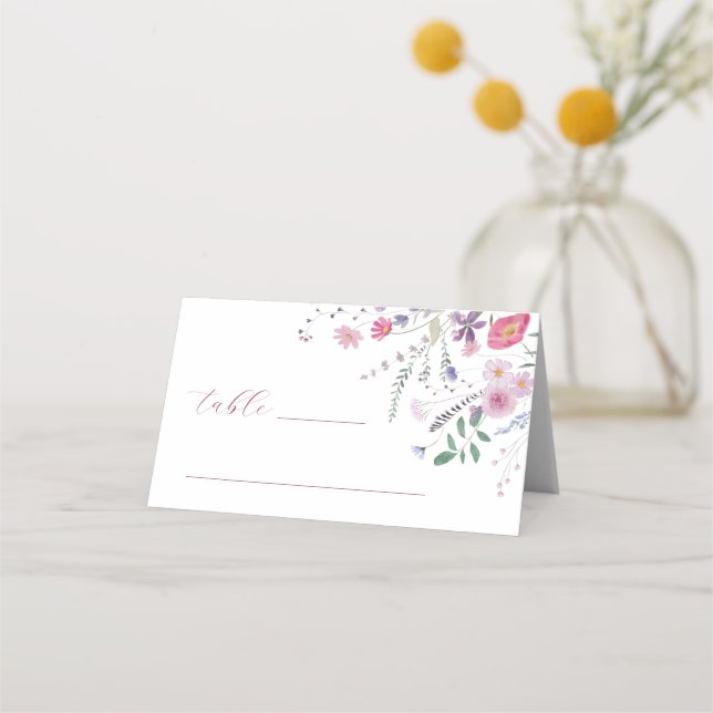 Baptism-monteringskort för vilda blommor placeringskort (Framsida)