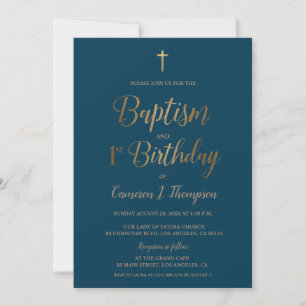Baptism mörk blått Guld Kor 1:a födelsedag Inbjudningar