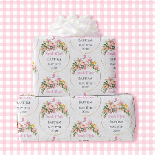 Baptism Namn Rosa Blommigt Spray Presentpapper