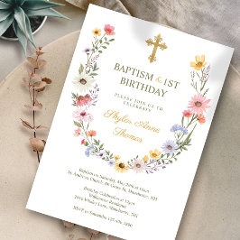 Baptism och 1:a födelsedag Elegant Wildblommor Wan Inbjudningar
