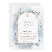 Baptism och 1:a födelsedagens blå vattenfärgsblad