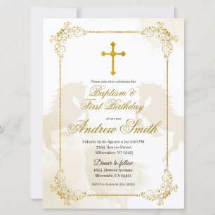 Baptism och födelsedag i Guld Inbjudningar