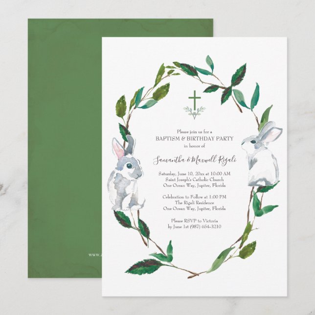 Baptism och Födelsedagsfest inbjudan (Fram/baksida)