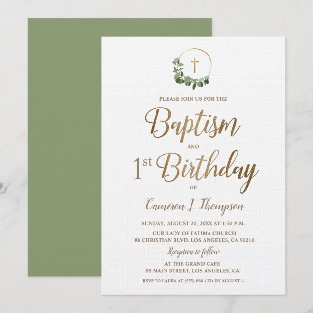 Baptism och första fågeldagskrisen Guld Kor Inbjudningar (Fram/baksida)