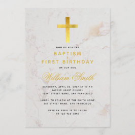 Baptism och första födelsedag Faux Guld Kor Marble Inbjudningar
