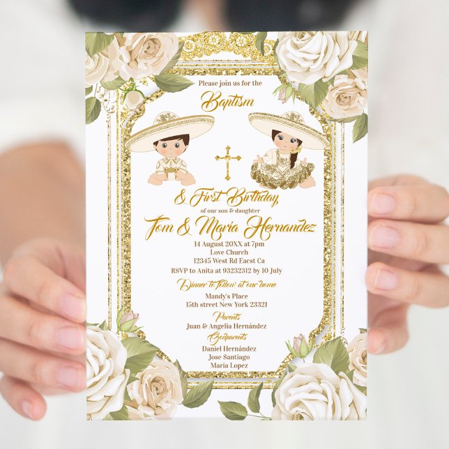 Baptism och Ro Blommigt Twin Boy Girl Inbjudningar (Skapare uppladdad)