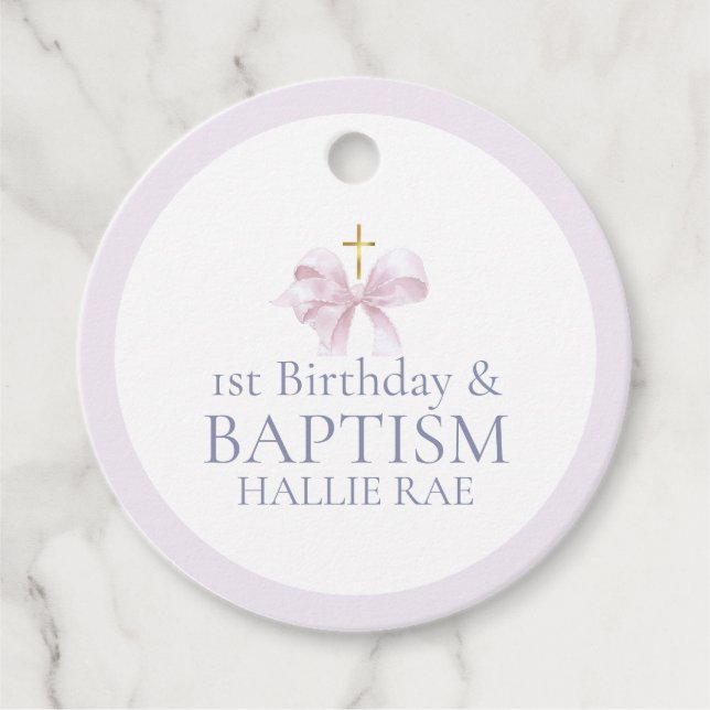 Baptism och Rosa vid födelsedag Gåvor Etiketter (Framsida)