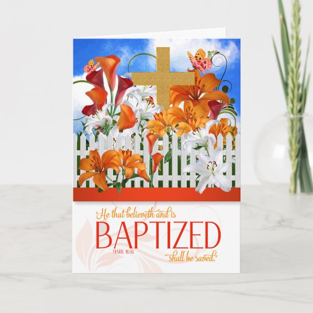 Baptism Önskemål Mark 16 Bibelskrift med Kor Kort (Framsida)