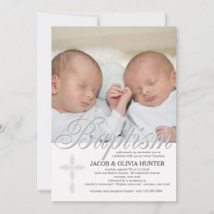 Baptism Ord Silver fotoinbjudan Inbjudningar