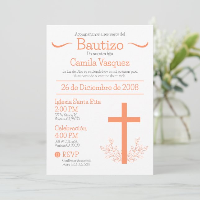 Baptism på spanska Cute Bautizo Kor och Löv I Inbjudningar (Stående Fram)