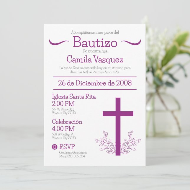 Baptism på spanska Cute Bautizo Kor och Löv Inbjudningar (Stående Fram)