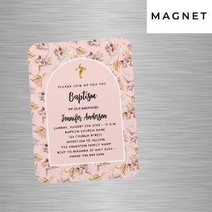 Baptism Pampas Blommor ro guld rosa Magnet