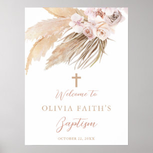 Baptism Pampas-gräsboho bohemian välkomstskylt Poster