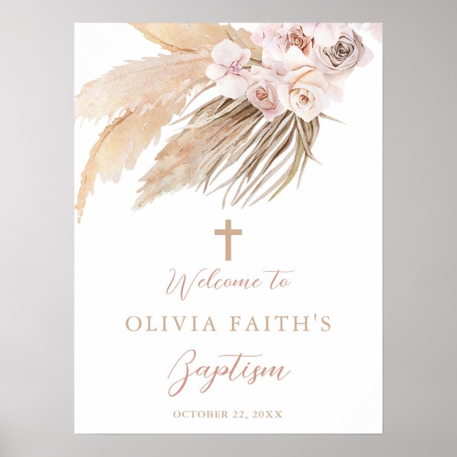 Baptism Pampas-gräsboho bohemian välkomstskylt Poster (Framsidan)