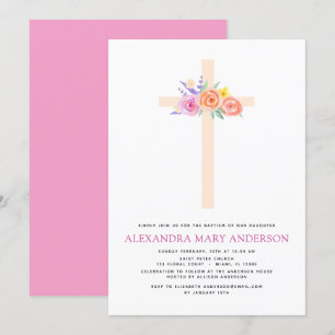 Baptism Pastel Blommigt Rosa ros Kor-inbjudan Inbjudningar