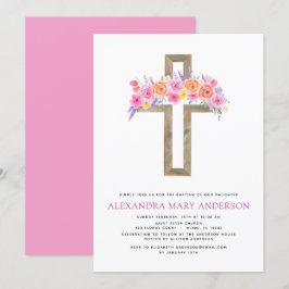 Baptism Pastel Blommigt Rosa ros Kor-inbjudan Inbjudningar