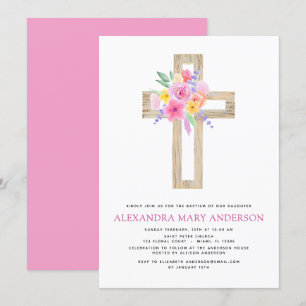 Baptism Pastel Blommigt Rosa ros Kor-inbjudan Inbjudningar