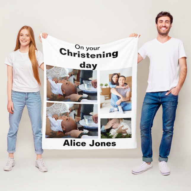 Baptism Personlig 4 Fotokollage Fleecefilt (På plats)