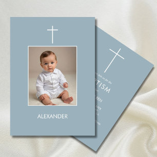 Baptism Photo Boys White Religiösa Inbjudningar