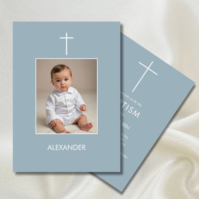 Baptism Photo Boys White Religiösa Inbjudningar (Skapare uppladdad)