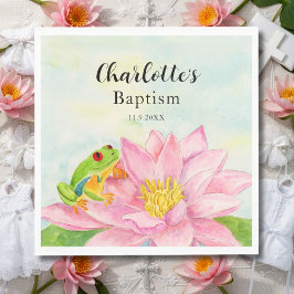 Baptism Pink Waterlily & Tree Frog Pappersservett