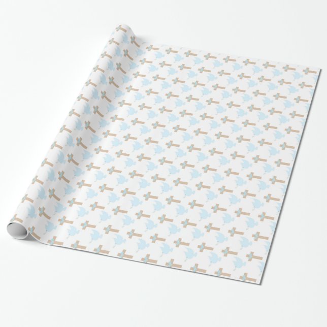 Baptism Pojke Blue Wrapping Papper Presentpapper (Utrullad)