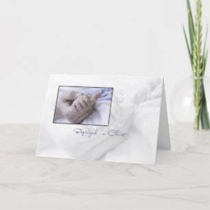 Baptism, pojke med Baby Händer i blått Kort