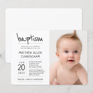 Baptism pojke Modern + Enkel foto Inbjudningar