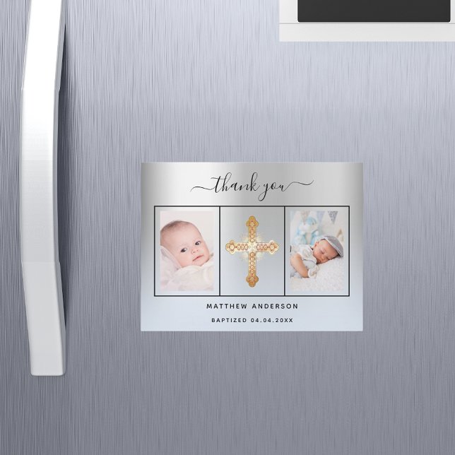 Baptism pojke silver blå fototack för din magnet (Skapare uppladdad)