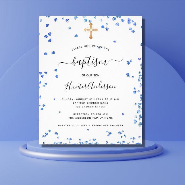 Baptism-pojkens blåhjärtan budgetinbjudan flygblad (Skapare uppladdad)