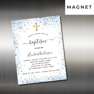 Baptism-pojkens blåvita inbjudningsmagnet guld