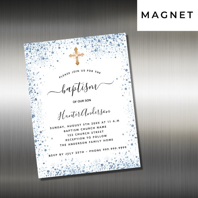 Baptism-pojkens blåvita inbjudningsmagnet guld (Skapare uppladdad)