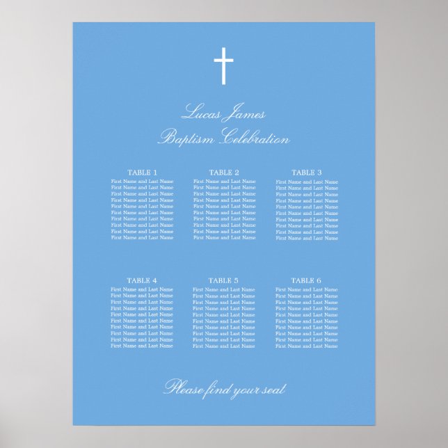 Baptism Poster av snyggt Blue 6 Bord sittplatskart (Framsidan)