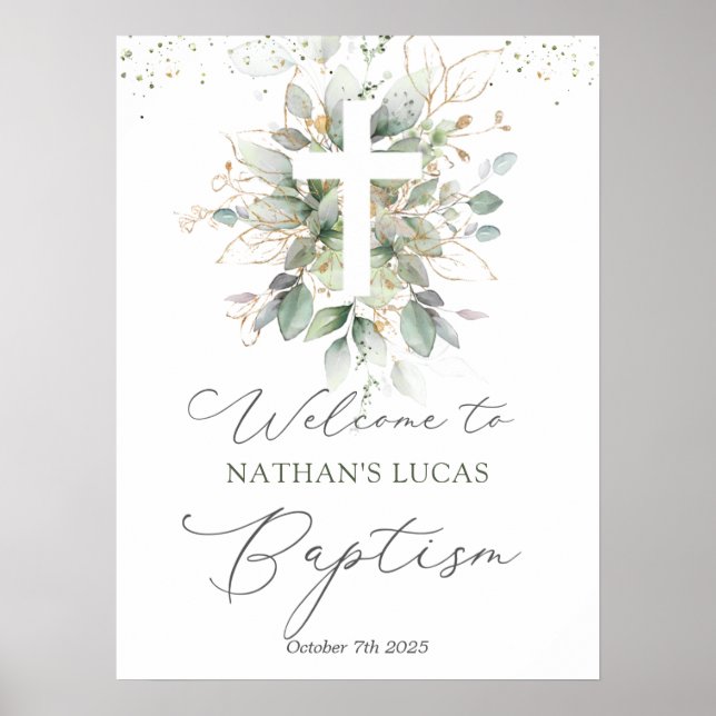 Baptism Poster i Greenery Foliage Kor Baby (Framsidan)