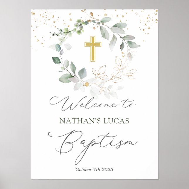 Baptism Poster i Greenery Foliage Kor Baby (Framsidan)
