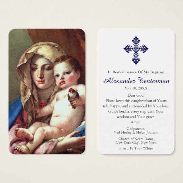 Baptism Prayer | Goldfinch-madonna Visitkort (Framsida & baksida)