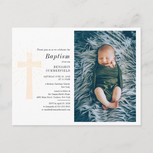 Baptism Religiösa Ceremony Anpassningsbar Baby Pho Inbjudan Vykort (Framsida)