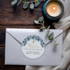 Baptism, Returadress för Blommigt med blå Guld-vat Runt Klistermärke